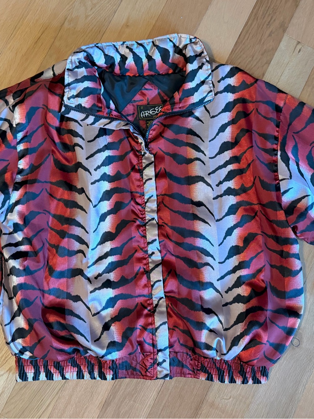 ARCEE Pink & Black Tiger-Stripe Windbreaker Jacket